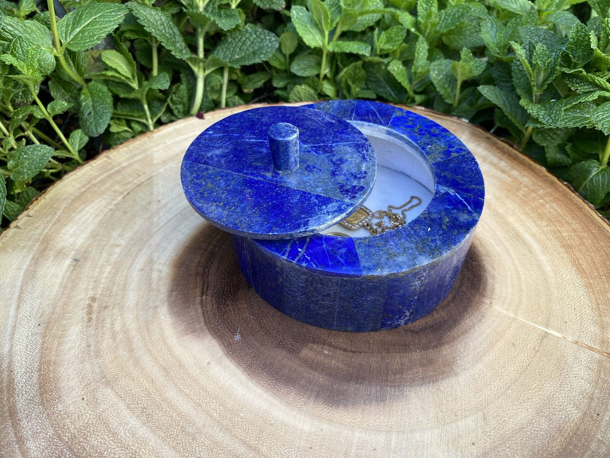 Lapis Lazuli with Marble Inlay Jewelry Box- Handmade Afghanistan - Shop Cosmic Healing