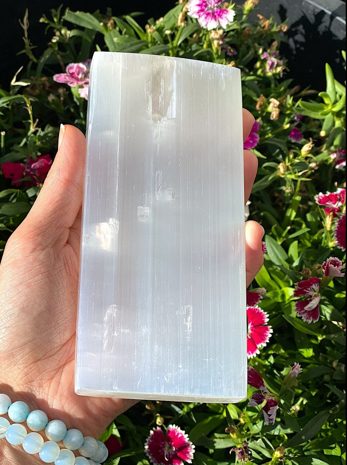 Large Selenite Rectangle Laser Etched Lotus Flower - Shop Cosmic Healing