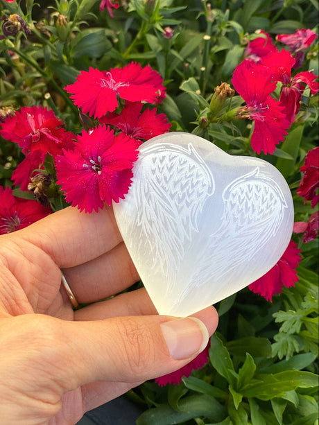 Laser Etched Selenite Puffy Heart - Shop Cosmic Healing