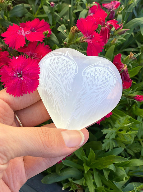 Laser Etched Selenite Puffy Heart - Shop Cosmic Healing