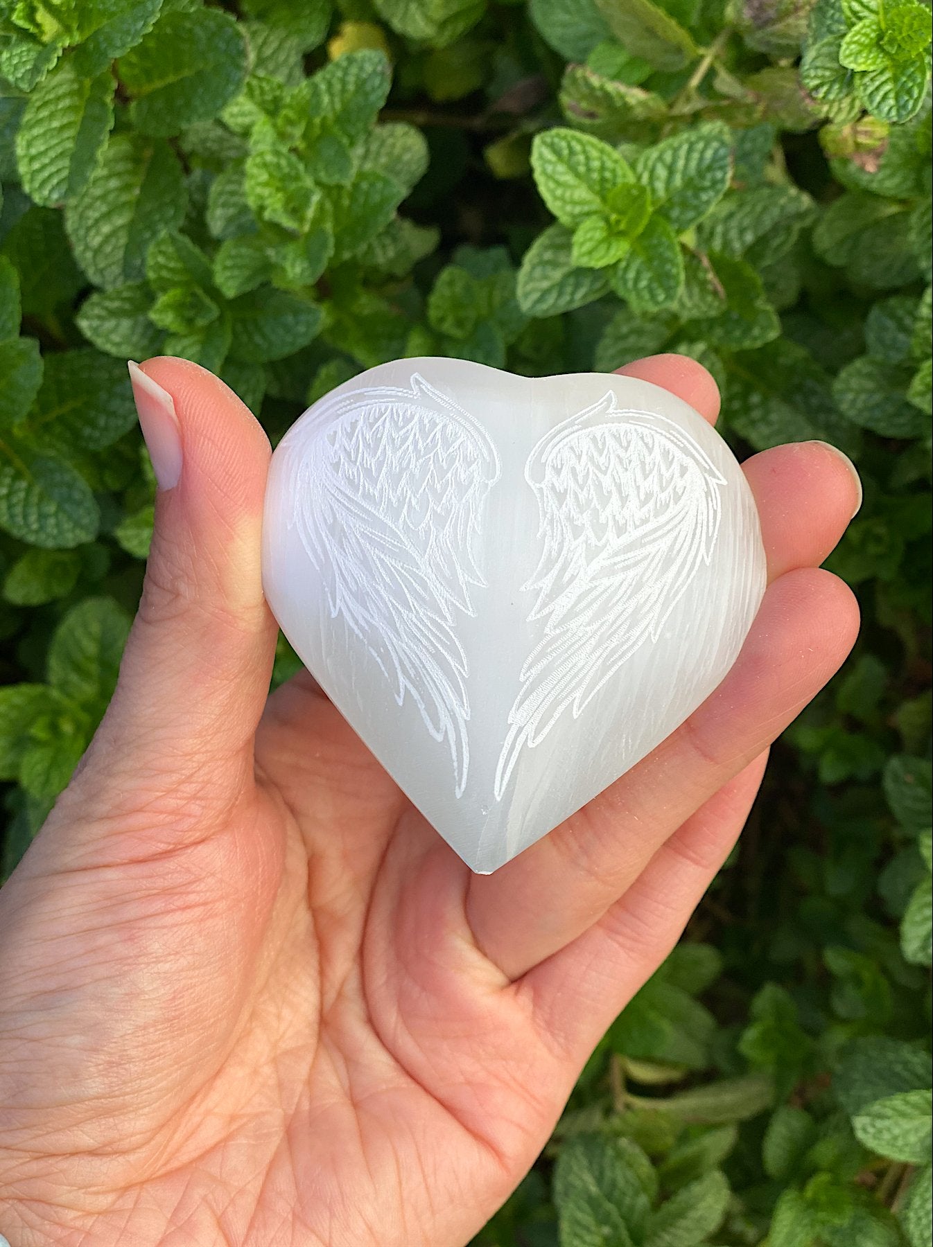 Laser Etched Selenite Puffy Heart - Shop Cosmic Healing