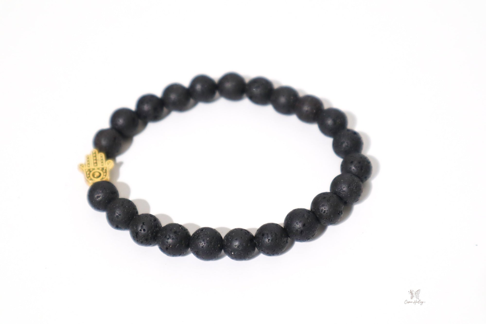 Lava Stone with Gold Hand of Fatima - Shop Cosmic Healing