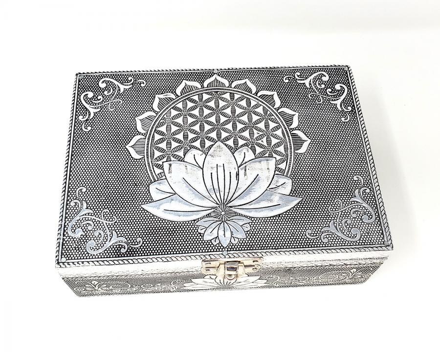 Lotus Carved Box 4.75 x 6.75" - Shop Cosmic Healing