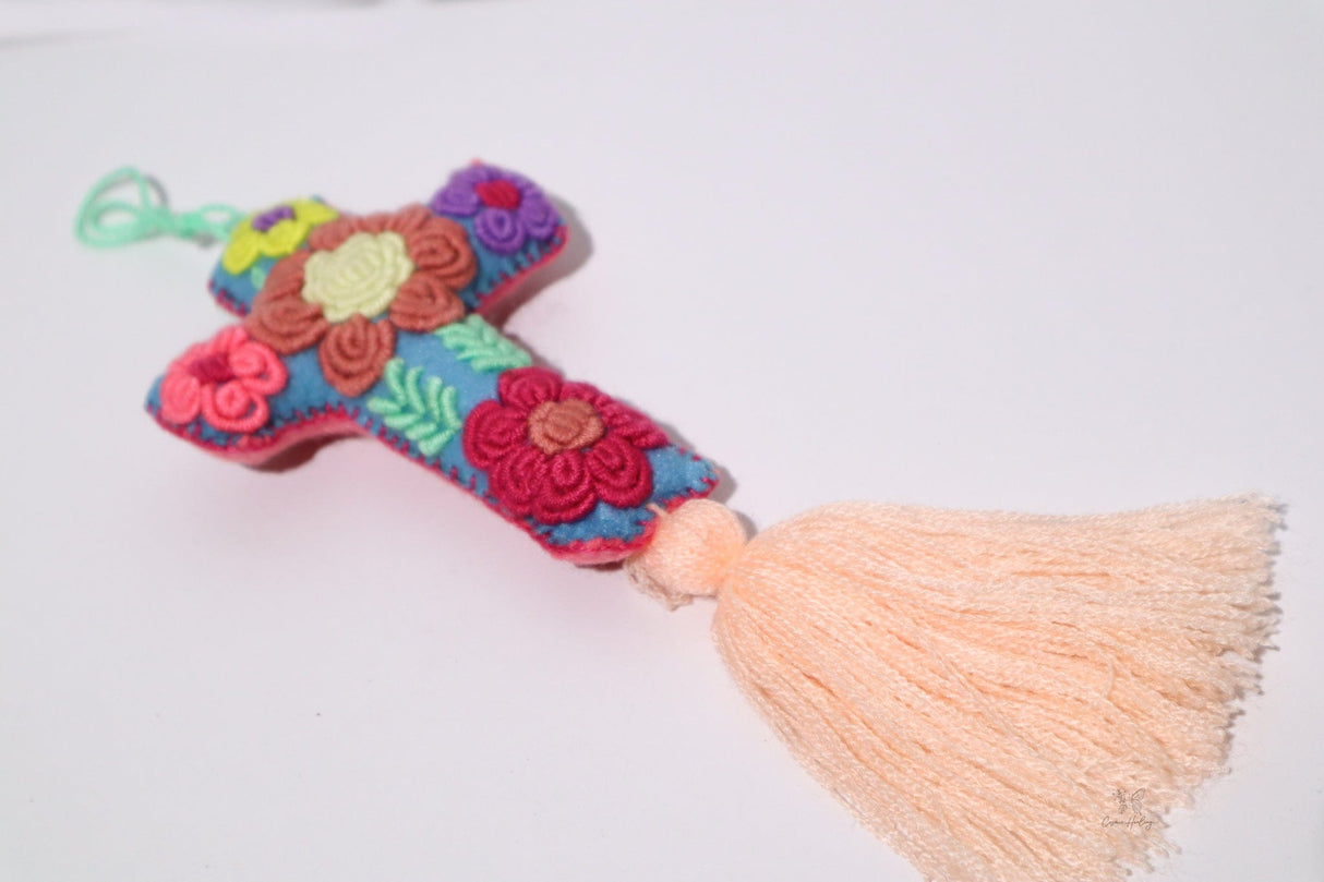 Mexican Cross Pom Pom Tassel - Shop Cosmic Healing