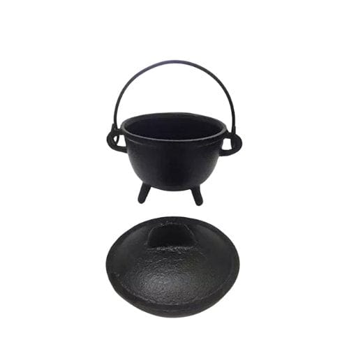 Mini cast iron cauldron with lid, 4.5"L x 4"W x 4.5"Th