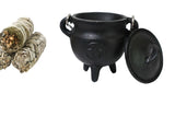 Mini Cast Iron Cauldron with Lid Pentacle Design 3"H 2.75"D - Shop Cosmic Healing