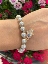 Mother of Pearl Hand of Hamsa Bracelet - Shop Cosmic Healing