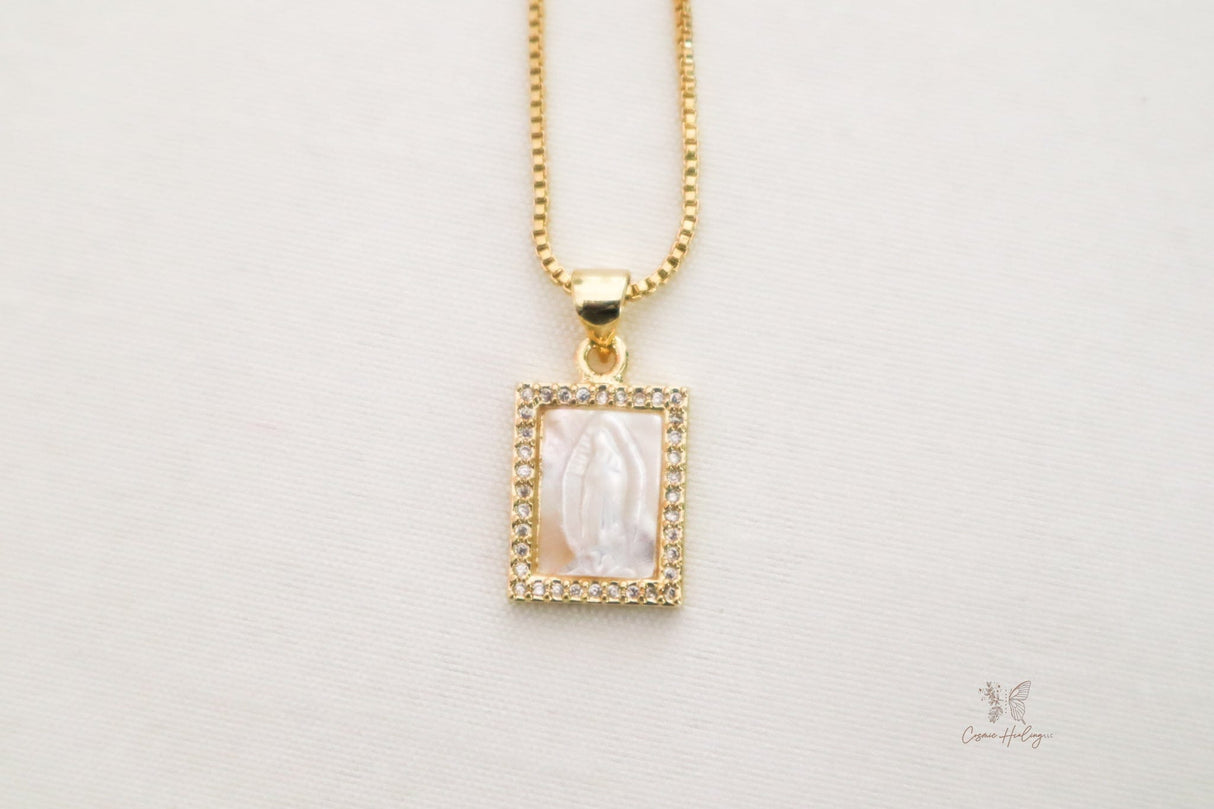 Mother of Pearl necklace with Our Lady of Guadalupe pendant