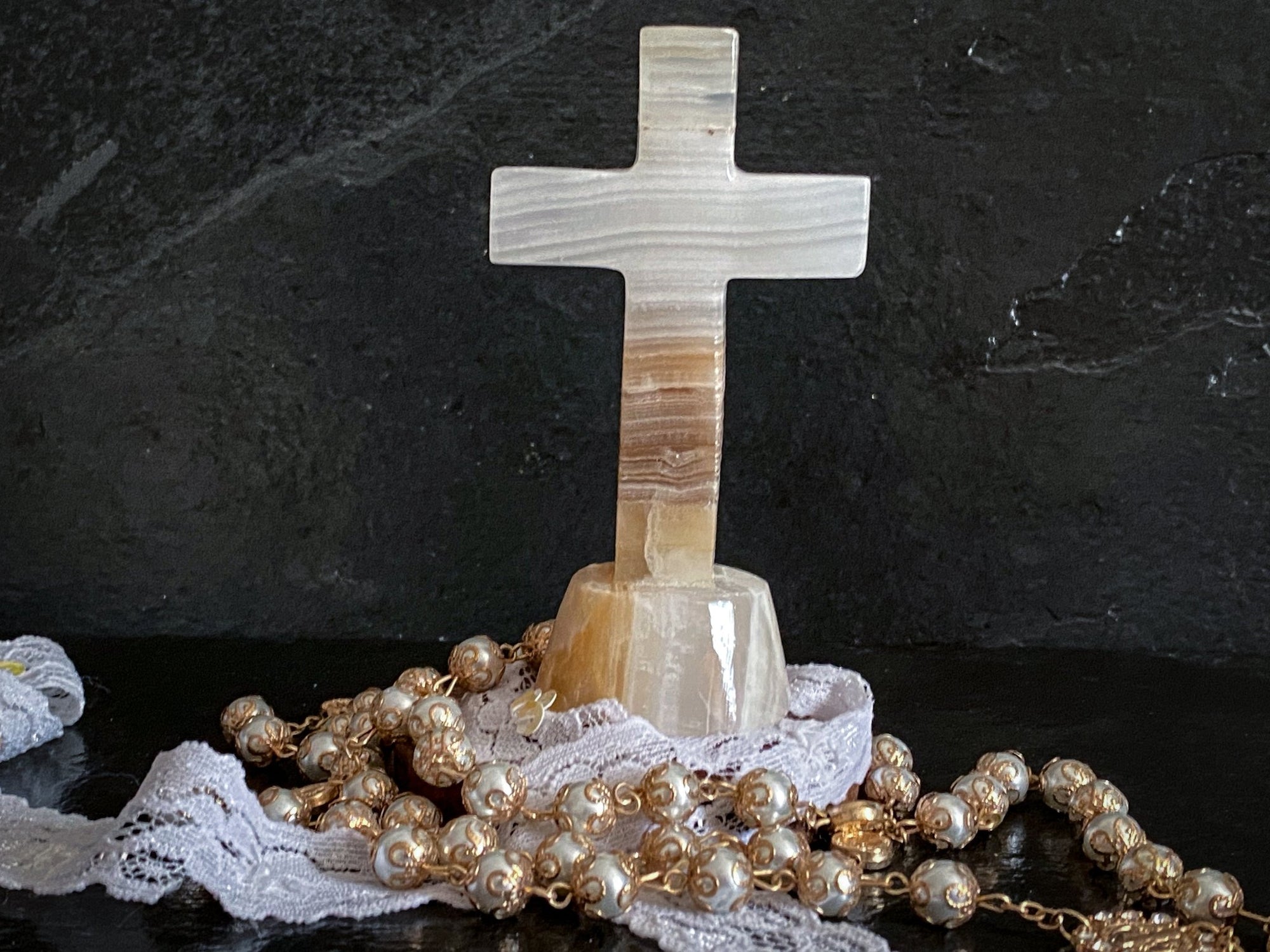 Natural Mexican Onyx Crystal Cross 4&quot; - Shop Cosmic Healing
