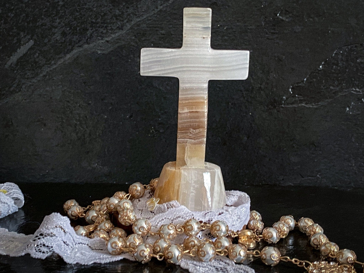 Natural Mexican Onyx Crystal Cross 4" - Shop Cosmic Healing