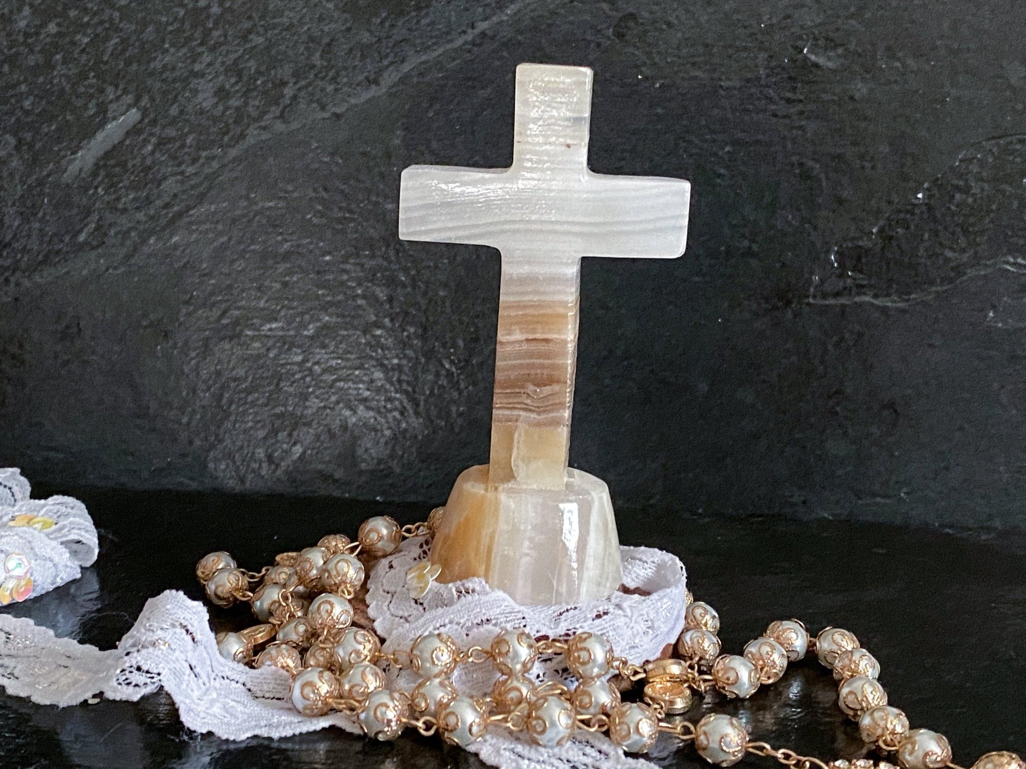 Natural Mexican Onyx Crystal Cross 4&quot; - Shop Cosmic Healing
