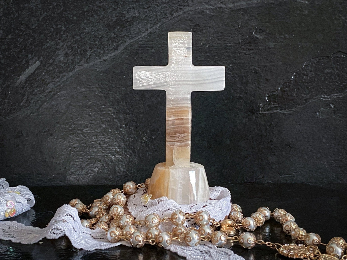 Natural Mexican Onyx Crystal Cross 4" - Shop Cosmic Healing