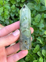 Natural Ritualized Prehnite Crystal Point With Black Tourmaline & Epidote - Shop Cosmic Healing