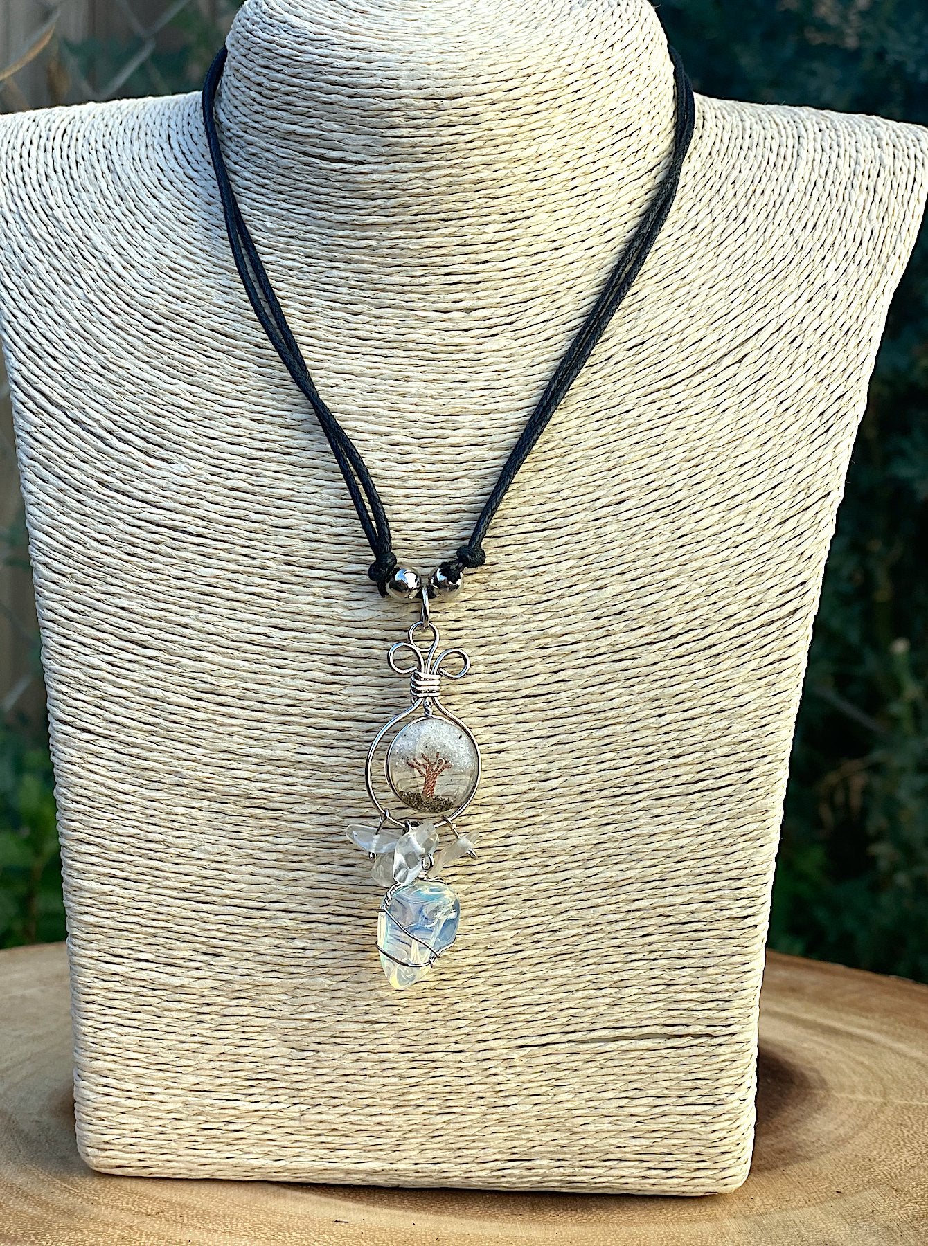 Opalite Wire Wrapped Crystal on Tree of Life Pendant - Shop Cosmic Healing