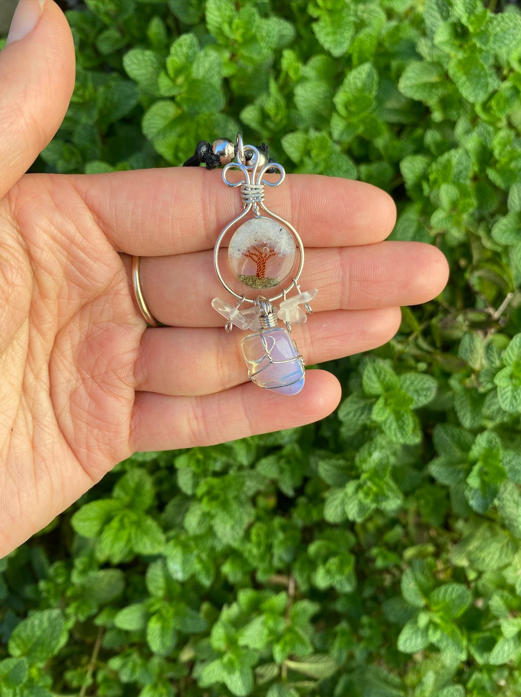 Opalite Wire Wrapped Crystal on Tree of Life Pendant - Shop Cosmic Healing