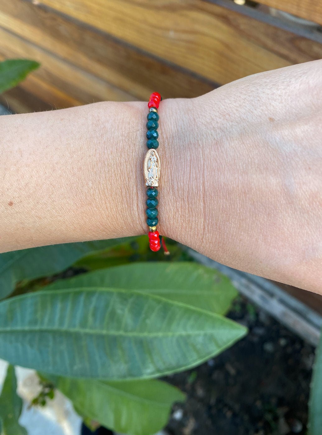Our Lady of Guadalupe Red &amp; Green Beaded Bracelet - Shop Cosmic Healing