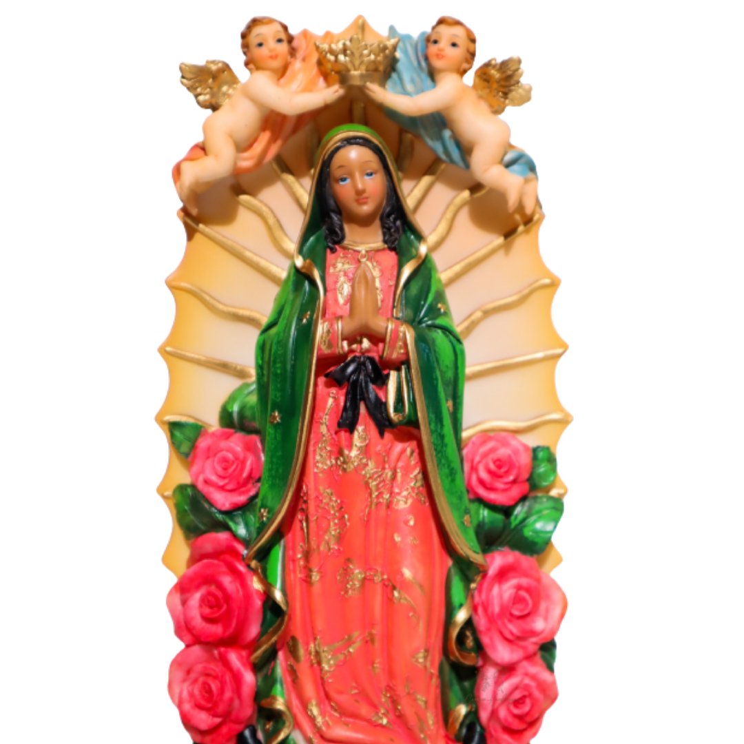 Our Lady of Guadalupe With Angels Roses 12 Inch - Shop Cosmic Healing