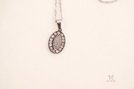 Our Lady Virgen de Guadalupe Cubic Zirconia Necklace (Silver) - Shop Cosmic Healing