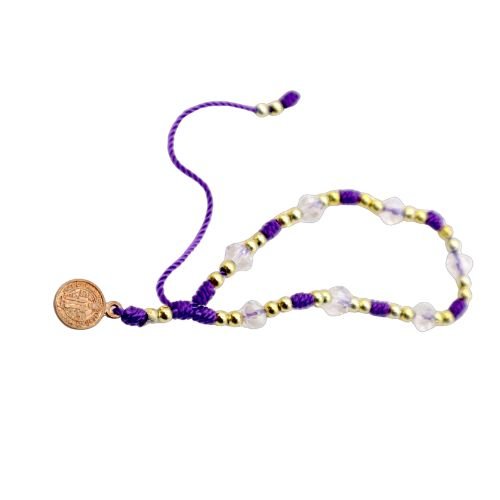 Purple & Gold Saint Benedict Knotted Rope Bracelet - Shop Cosmic Healing