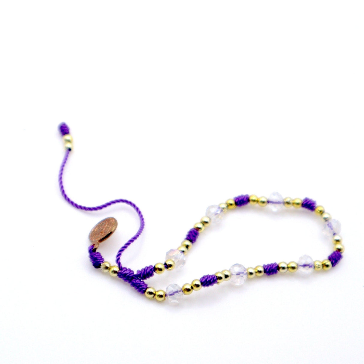 Purple & Gold Saint Benedict Knotted Rope Bracelet - Shop Cosmic Healing