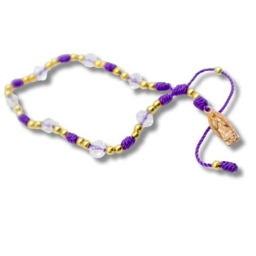 Purple & Gold Virgen de Guadalupe Knotted Rope Bracelet - Shop Cosmic Healing