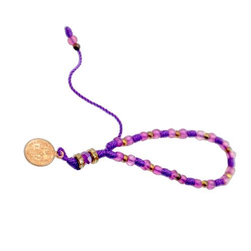 Purple & Pink Saint Benedict Knotted Rope Bracelet - Shop Cosmic Healing