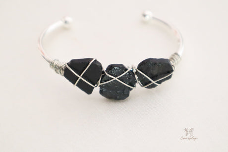 Raw Black Tourmaline Open Cuff Bangle - Shop Cosmic Healing