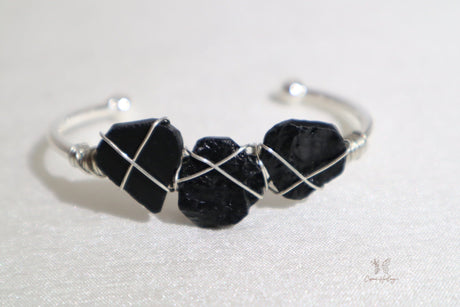 Raw Black Tourmaline Open Cuff Bangle - Shop Cosmic Healing