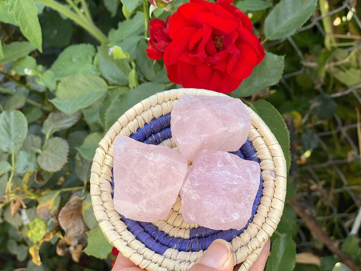 Raw Brazilian rose quartz stones