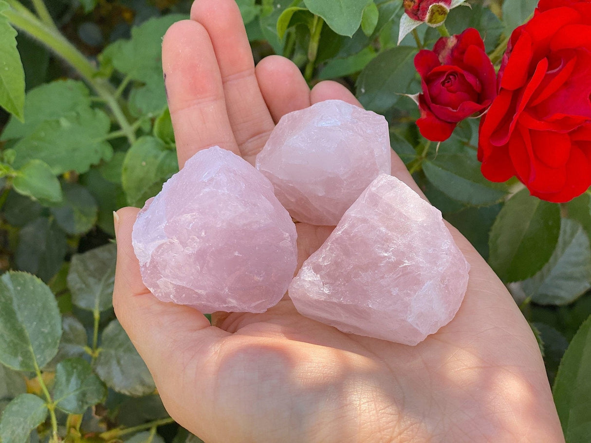 Raw chunks of Brazilian rose quartz