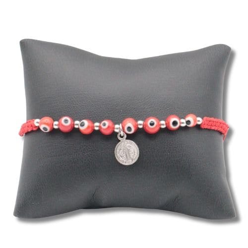 Red Evil Eye Bracelet with Saint Benedict Medal Charm - Children's - Shop Cosmic Healing