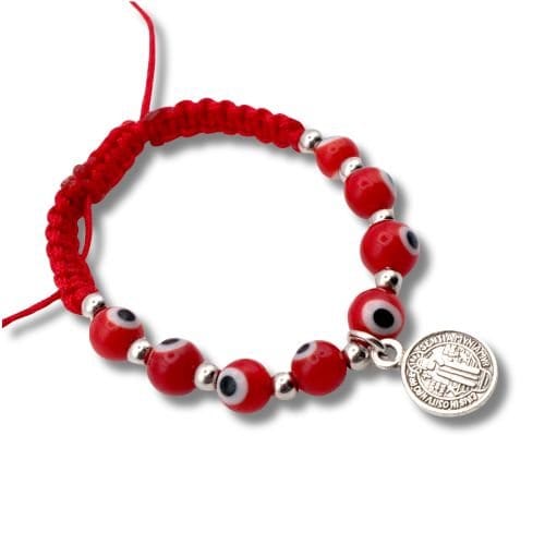 Red Evil Eye Bracelet with Saint Benedict Medal Charm - Children's - Shop Cosmic Healing