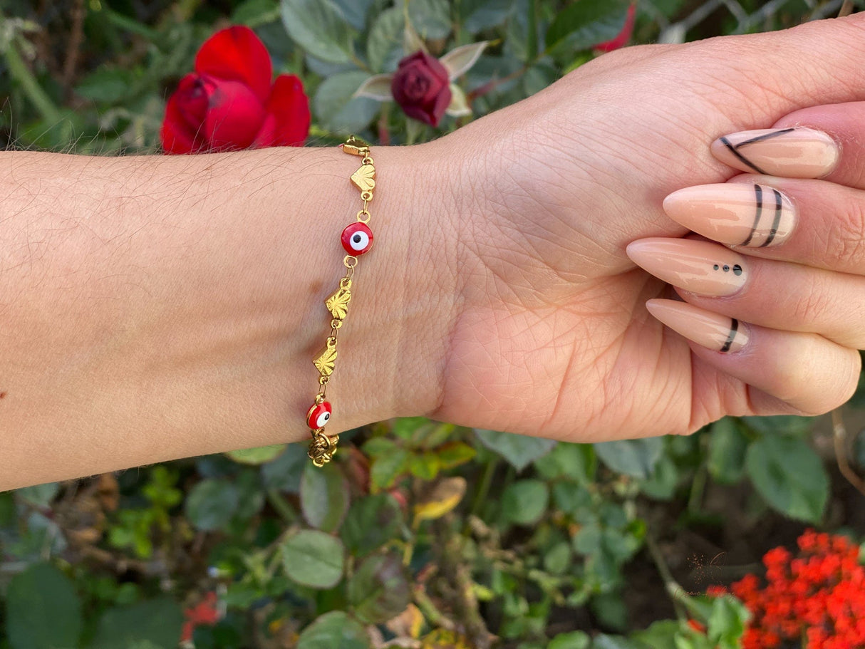 Red Evil Eye Charm Bracelet with Hearts - Shop Cosmic Healing