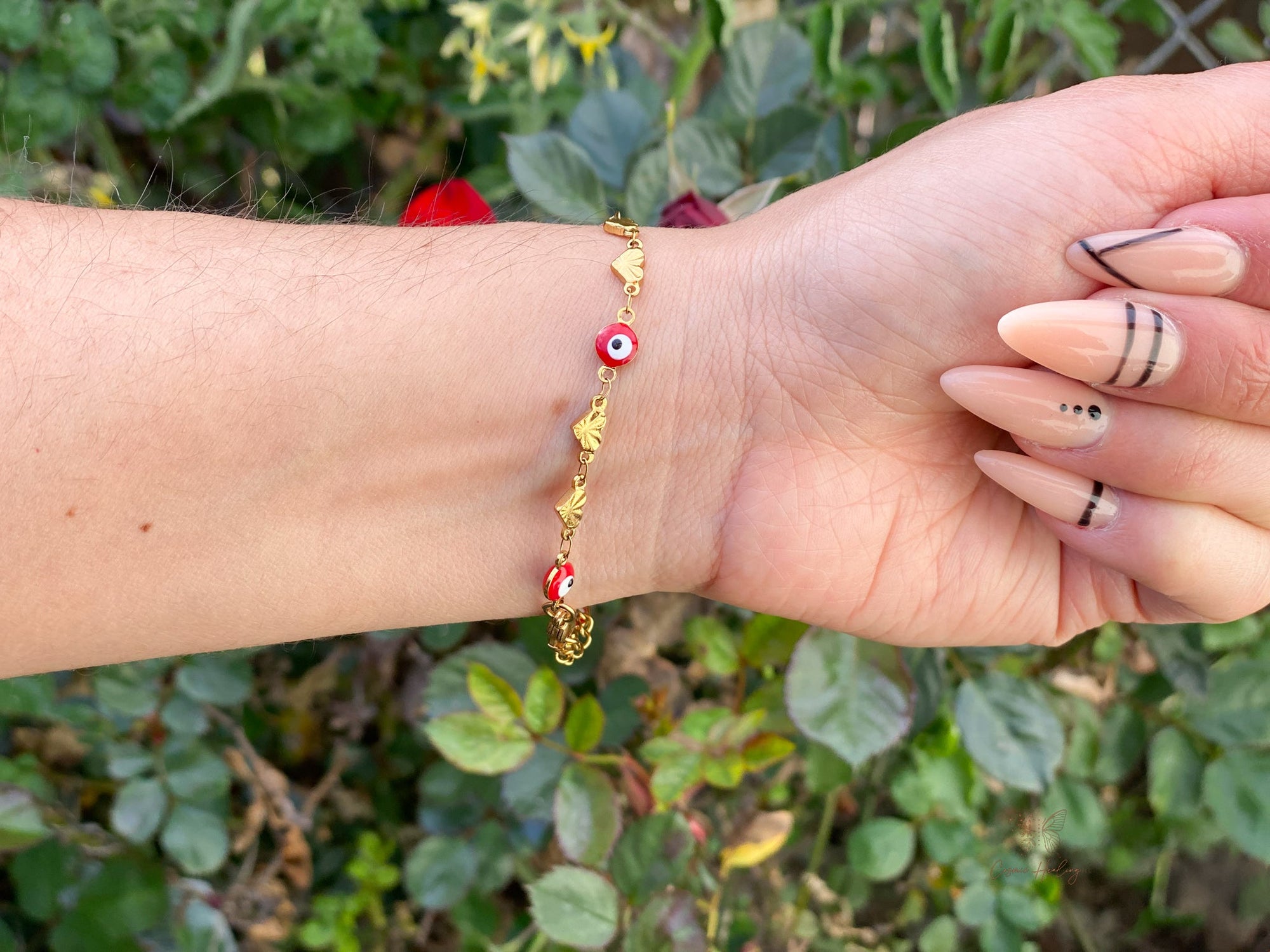 Red Evil Eye Charm Bracelet with Hearts - Shop Cosmic Healing