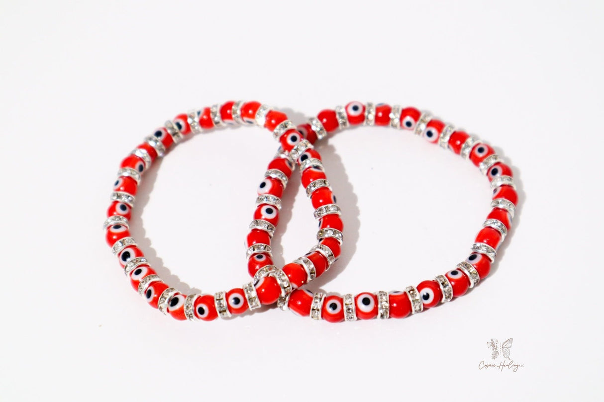 Red Evil Eye Charm Bracelet with Rhinestones - Shop Cosmic Healing