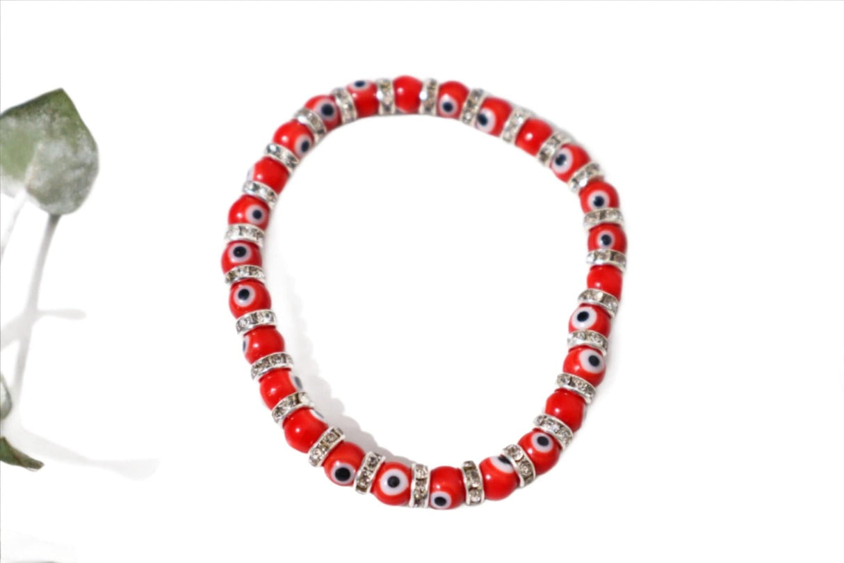 Red Evil Eye Charm Bracelet with Rhinestones - Shop Cosmic Healing