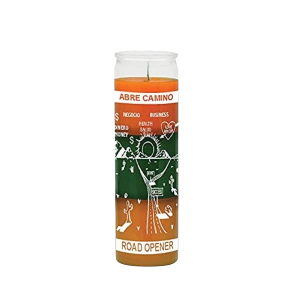 Road Opener (Abre Camino) 7 Day Blessed Candle- Tri Color: To Open Your Pathway To Success & Clear Away Obstacles - Shop Cosmic Healing