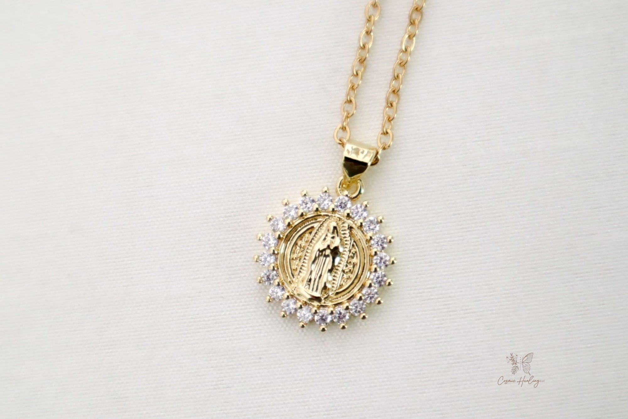 Round Pendant CZ Virgen de Guadalupe Necklace - Shop Cosmic Healing