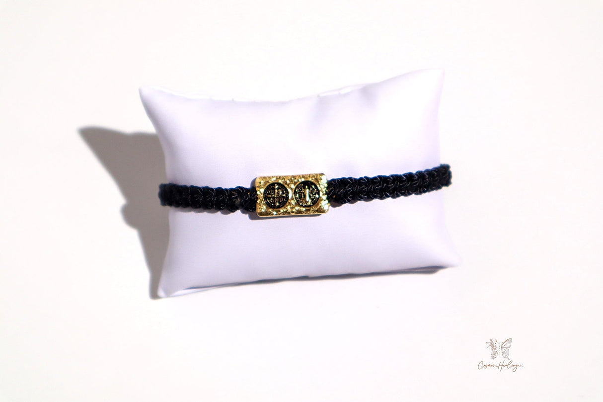 Saint Benedict Black Gold Medal Bracelet - Shop Cosmic Healing