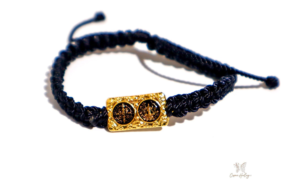 Saint Benedict Black Gold Medal Bracelet - Shop Cosmic Healing