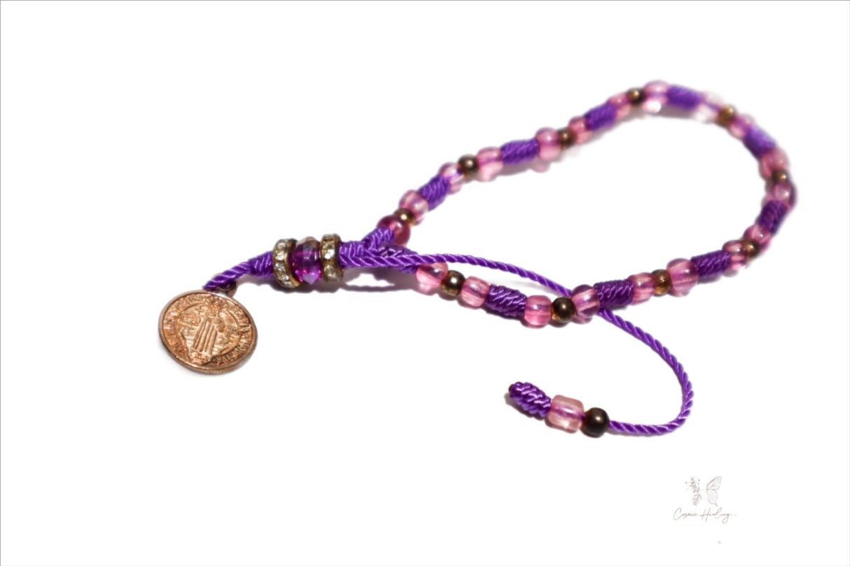 Saint Benedict Bracelet Knotted Rope- Purple - Shop Cosmic Healing