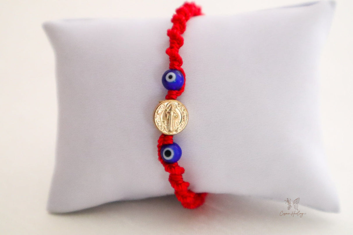 Saint Benedict Evil Eye Gold Color Adjustable Bracelet - Shop Cosmic Healing