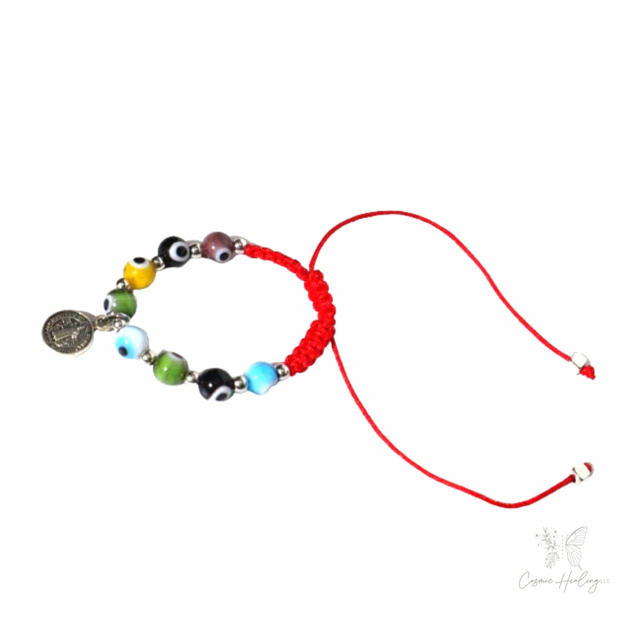 Saint Benedict Multicolor Evil Eye Adjustable Bracelet- Children's - Shop Cosmic Healing