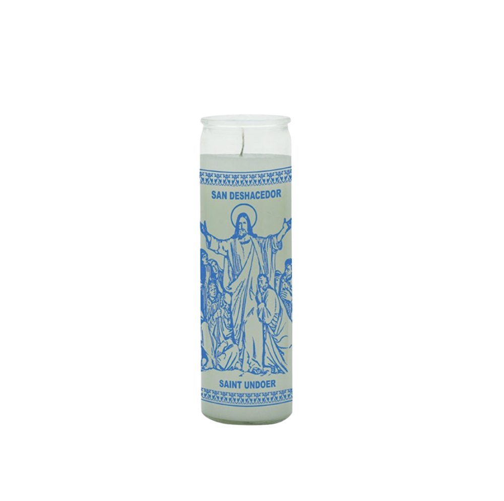 Saint Undoer (San Deshacedor)-White Candle to undo any spell, hexes and curses, keep away enemies, destroy evil - Shop Cosmic Healing