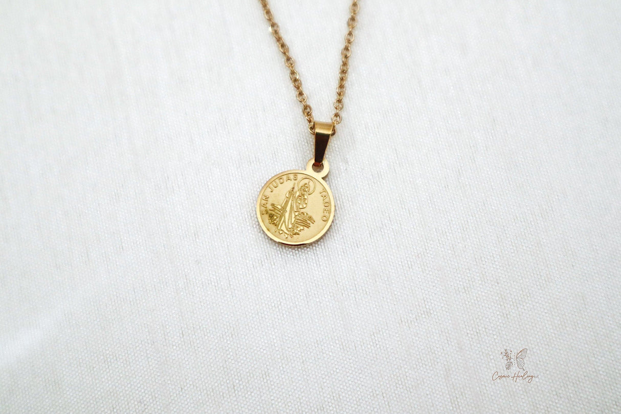 Gold Plated Necklace with Dainty Saint Jude Medal