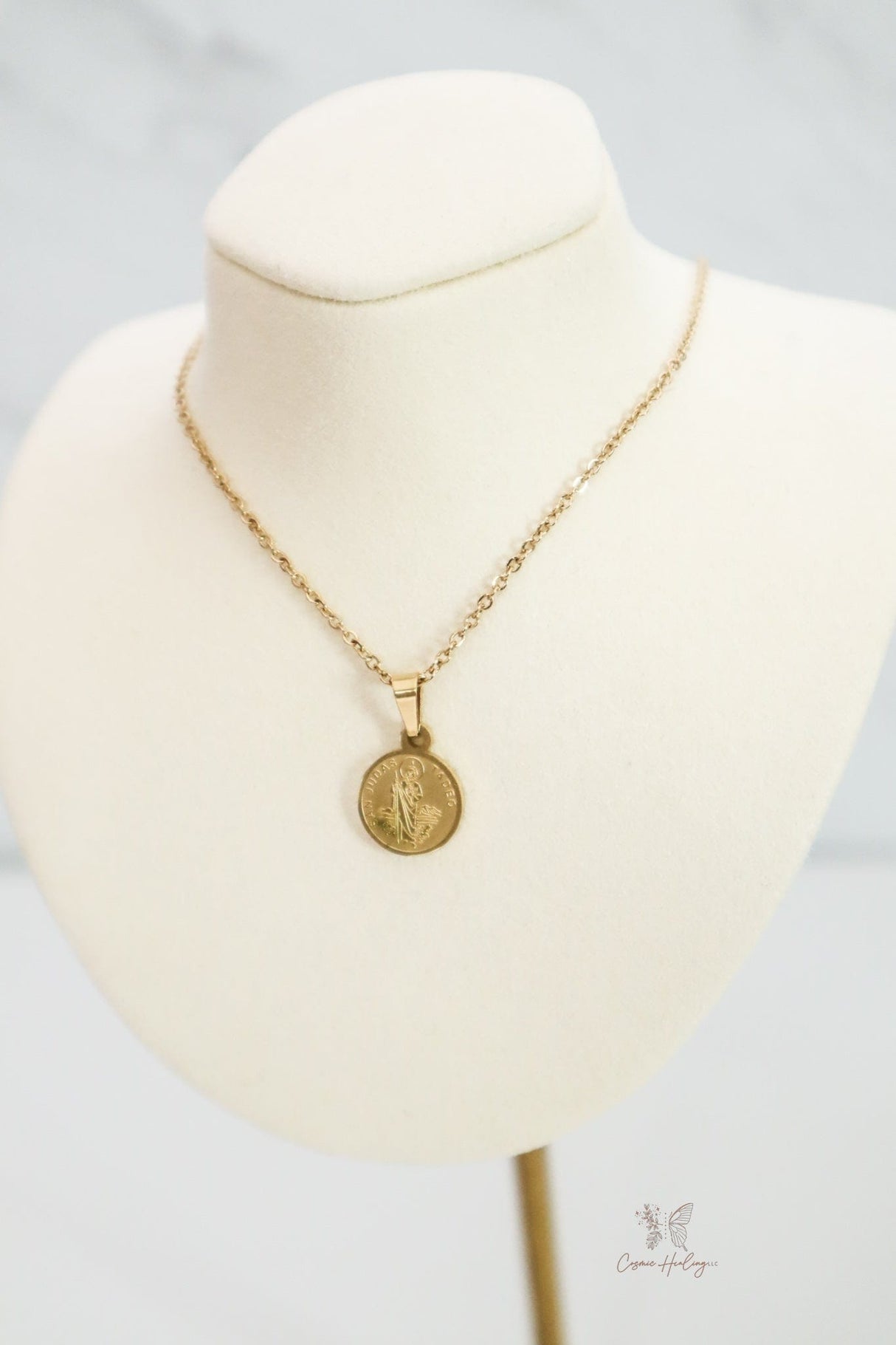 Gold Plated Dainty Saint Jude Medal Necklace