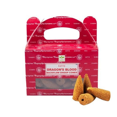 Satya Dragon's Blood Backflow Cones 24pc for stubborn and long lasting problems, protection, strength, power, and money problems - Shop Cosmic Healing