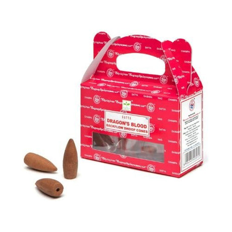 Satya Dragon's Blood Backflow Cones 24pc for stubborn and long lasting problems, protection, strength, power, and money problems - Shop Cosmic Healing