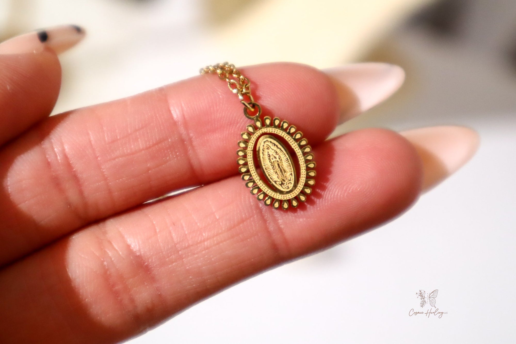 Scalloped Edge Virgen de Guadalupe Necklace (Gold) - Shop Cosmic Healing