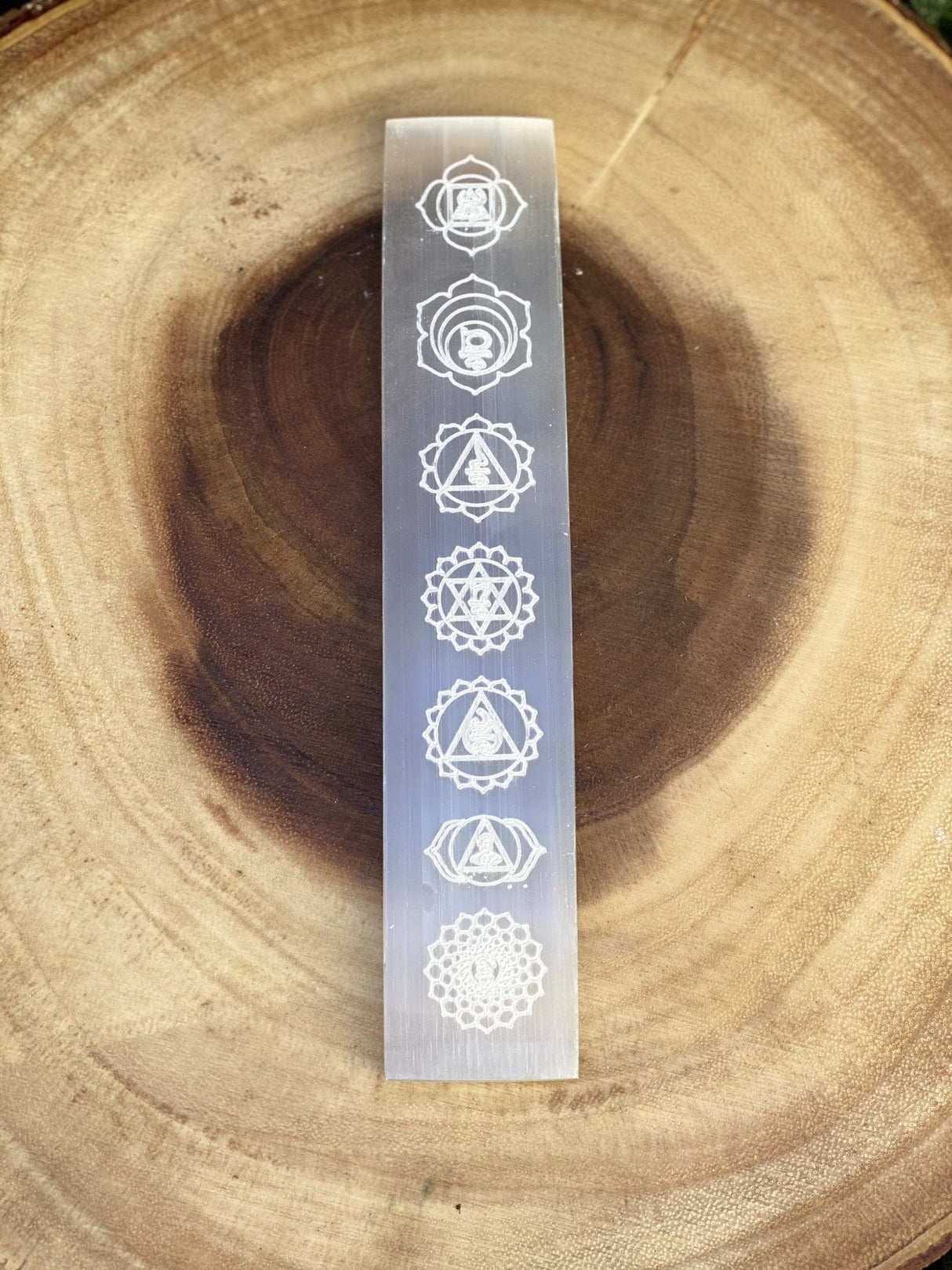 Chakra Etched Selenite Charging Plate - Shop Cosmic Healing